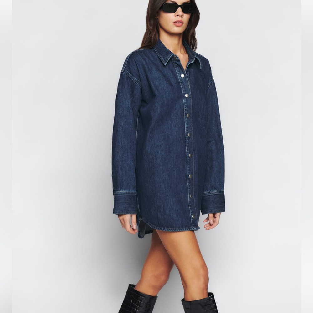 Reformation Angelo Oversized Denim Shirt Dress, Beechwood, Size XS